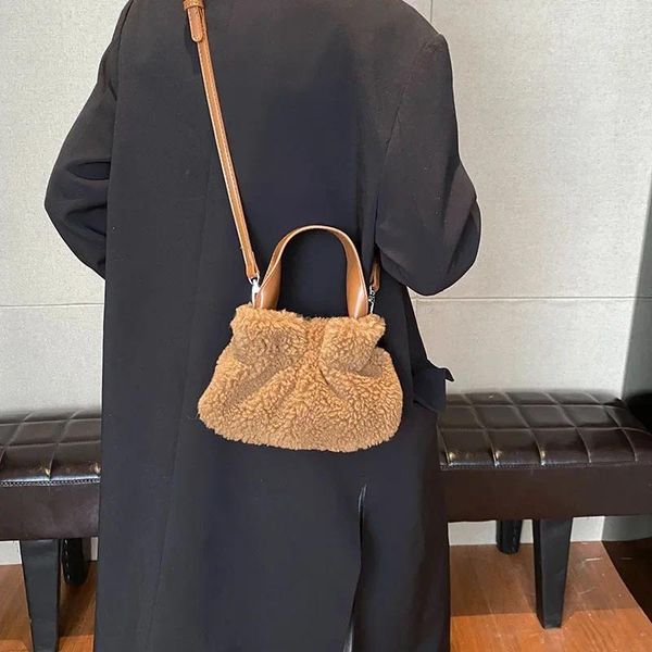 Akşam çantaları Koreli Peluş Kumaş Kadın Omuz Crossbody Çanta Küçük Moda Kabarık Kürk Kış Kış Tote Tasarımcı Çantalar 2024