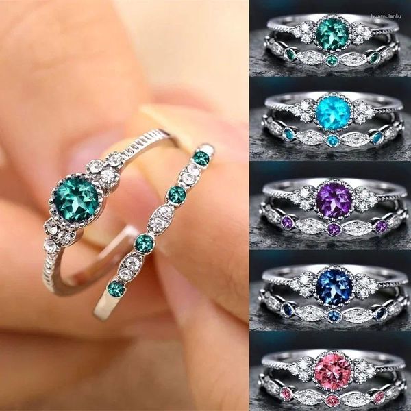 Alyanslar 2pcs/Set Classic 925 Sterling Gümüş Yuvarlak Kesilmiş Taş Sapphires Doğum Taşı Gelin Halkası Kadın Moda Takı US5-10