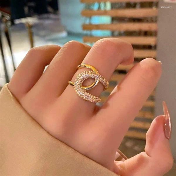 Anelli a grappolo di lusso color oro croce zircone aperto per donna 2024 metallo doppio dito regolabile gioielli da sposa regalo per feste