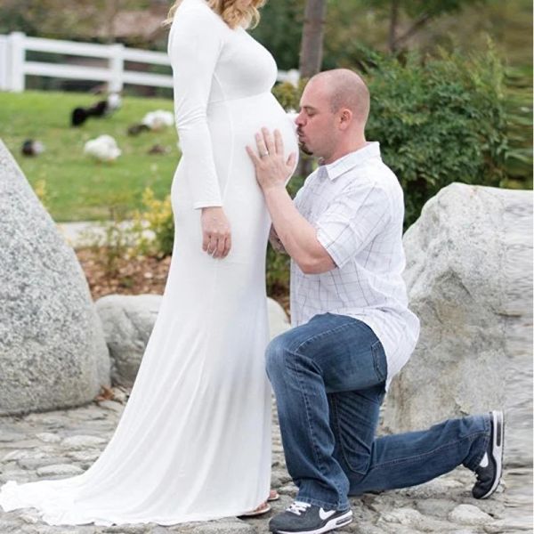 Abiti abiti maternità Donne vestite di colore solido Festa Lunghezza abiti lunghi abiti da donna Proppetti di abbigliamento bianco abiti