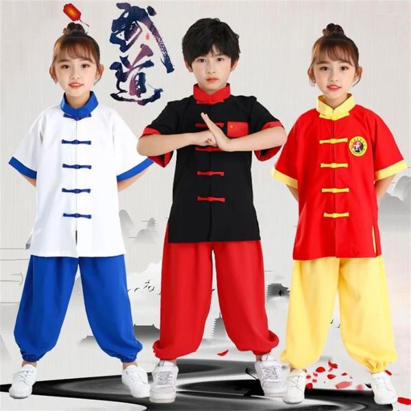 Abbigliamento da palcoscenico per bambini, costume Wushu, vestiti a maniche corte per giovani e abbigliamento per studenti di Tai Chi