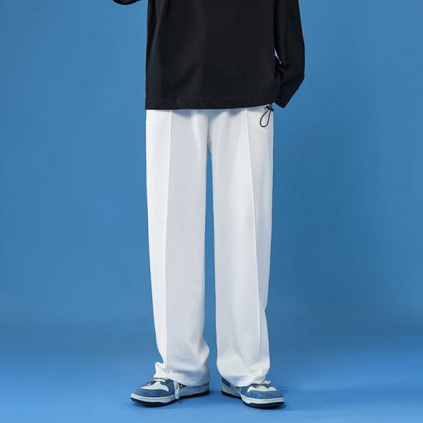 Calças retas casuais calças preto/branco moletom masculino coreano solto harem calças mulher outono streetwear calças compridas quatro estações