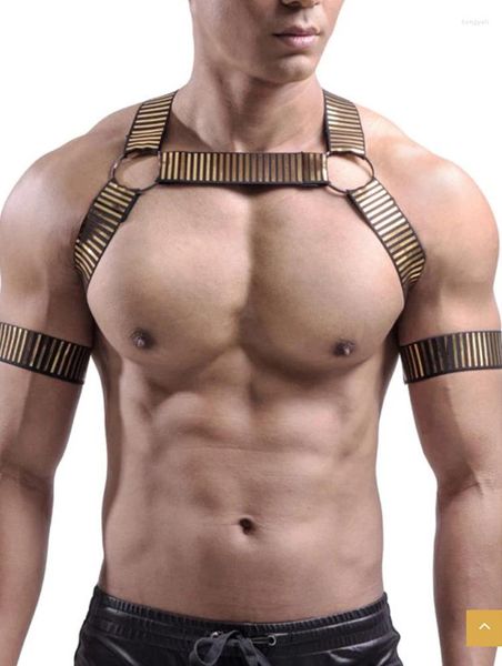 Reggiseni esotici Canotta da uomo Sexy Body Pettorina per il petto Bondage Gay Cinghie dorate Lingerie Fetish maschile Sissy Night Club Costumi per feste