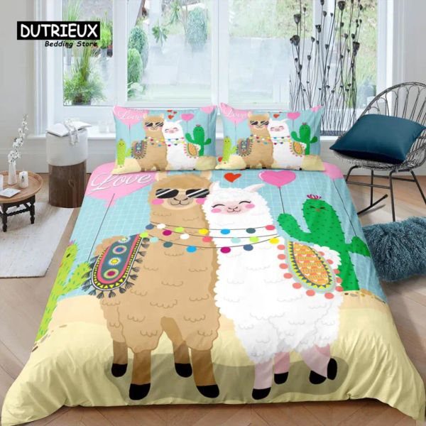 Установите Home Living Luxury 3D Alpaca Set Set Set Set Cover Cover Pillowcase Детские постельные принадлежности для королевы и короля Eu/US/AU/UK Size Sirew Share
