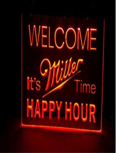 b28 Welcome Miller Time Happy Hour 2 размера новый бар светодиодная неоновая вывеска магазин домашнего декора ремесла1384567