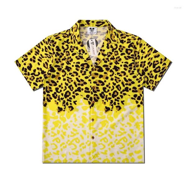 Camisas casuais masculinas y2k verão mens leopardo impressão camisa amantes moda ins manga curta legal fino solto praia havaiana harajuku lapela