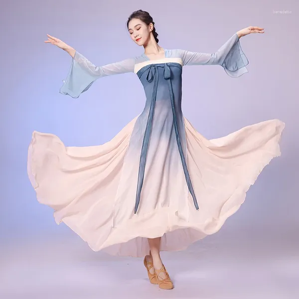 Abbigliamento da palcoscenico Costume da danza classica per adulti Elegante antico cinese Yangko Abito da pratica Fata Performance quotidiana Abbigliamento da ballo per addio al celibato