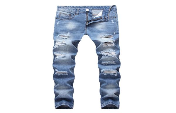 Primavera ed estate moda europea e americana da uomo039 jeans con buco azzurro marea dritto slim denim con buco grande7806017
