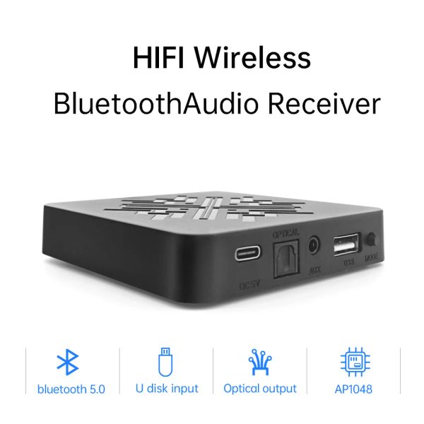 Динамики Bluetooth 5.0 Аудиоприемник Поддержка U-диска Воспроизведение без потерь 3,5 мм RCA Аудиовыход Выход оптического волокна для ПК ТВ Автомобильный динамик