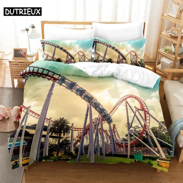 Definir montanha -russa 3pcs Conjuntos de roupas de cama 3D Impressão digital Capta personalizada Tampa de edredão Conjunto Home Rainha King Quilt Fronha pura cortinas