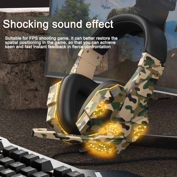 Kulaklık/Kulaklık PS4 Kulaklık Kamuflaj Casque Kablolu PC Oyun Stereo Oyun Kulaklığı Mikrofon LED Işıkları Switch/Xbox One S/Xbox One x