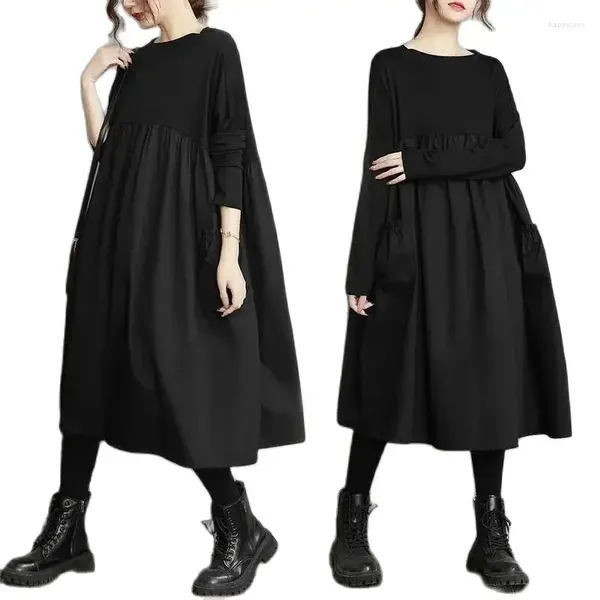 Abiti casual Nero Miss Dress Primavera Autunno 2024 Abbigliamento donna Grasso sciolto Copertura femminile Addome Vita alta Mostra Signore sottili N621