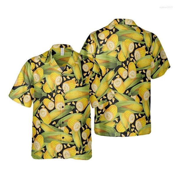 Camicie casual da uomo Farm Corn 3D stampato per uomo Abbigliamento Hawaiian On Cob Graphic Beach Farmer Food Mais Manica corta Top per bambini