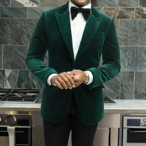 Ternos masculinos de veludo casamento smoking para homem fino ajuste estilo italiano blazer verde personalizado terno de duas peças (jaqueta calças) 2024