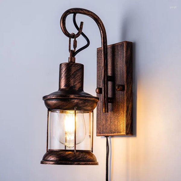 Duvar lambası Vintage retro rustik metal ve cam asma lambalar AB US UK Fiş Endüstriyel E27 Ampul Sconce Işık Fikstürü Koridor Veranda