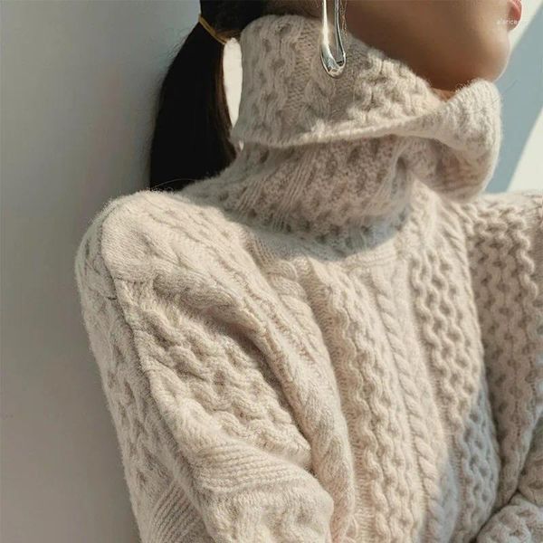 Женские свитера 2024, осень-зима, водолазка, кашемировый свитер, однотонная шерстяная рубашка, корейская версия, толстый прилив