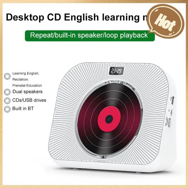 Leitor de cd pessoal portátil, cd, música, controle remoto, rádio fm, bluetooth, compatível com 5.1 tipo c, cabo de áudio aux recarregável