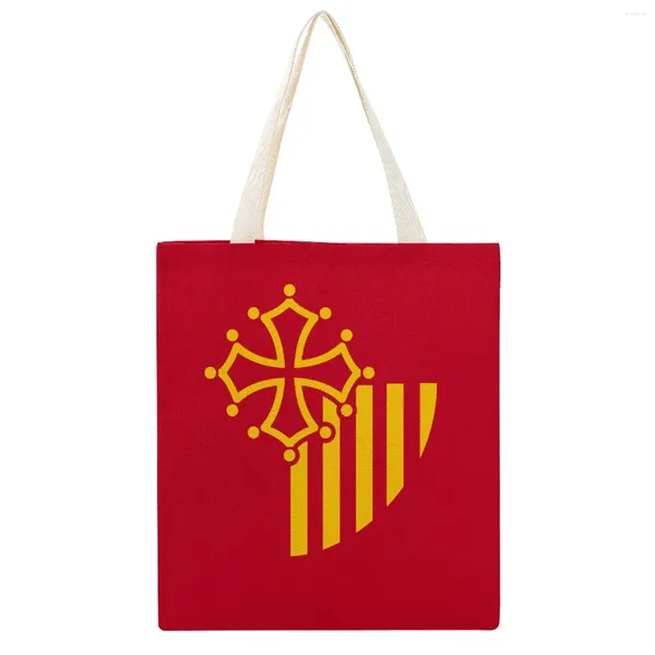 Sacos de compras Bandeira de Languedoc-Roussillon Bolsa de lona Humor Gráfico Tote Mochila Dupla de Alta Qualidade Bolsa Legal