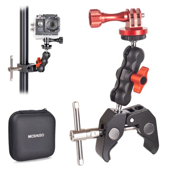 Brackets Moshuso Super Clamp Mount für Gopro -Kamera -Montage -Monitor -Adapter mit 360 ° Ballhead Magic Arm Double Ball Head