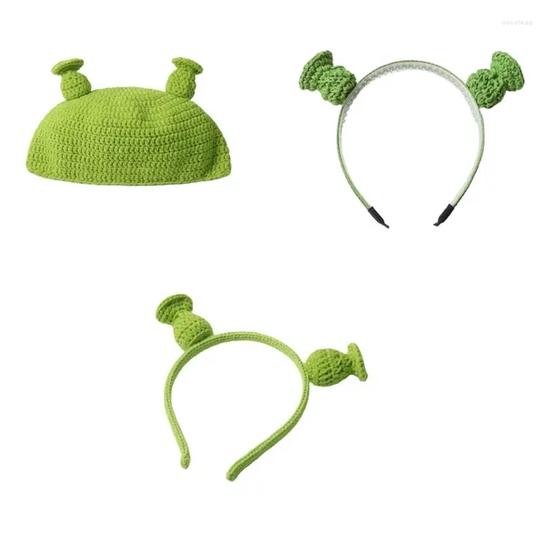 Fermagli per capelli 652F Halloween Green Ear Fascia per capelli Beanie Hoop Kid Divertente cappello lavorato a maglia Party