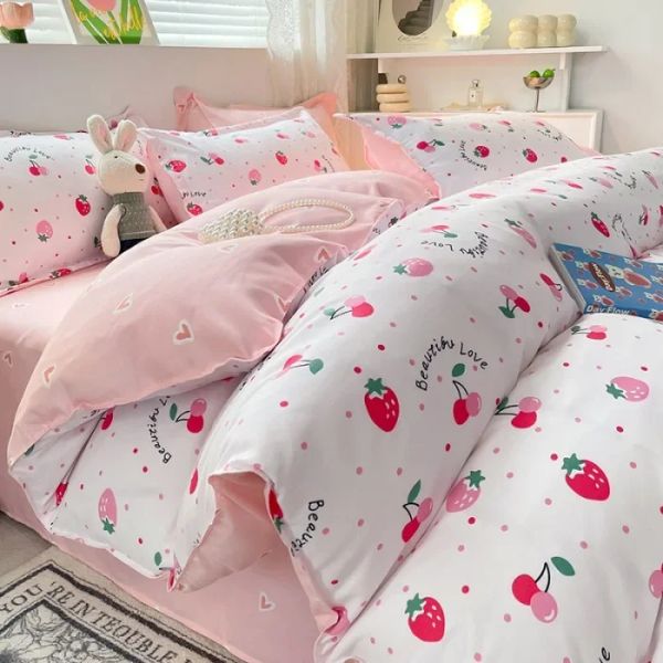 Conjunto de cama macia Conjunto de roupas de cama nórdica Lavagem de algodão confortável Tampa de tampa da cama Capa de travesseiro Casa de crianças Crianças folhas de cama macia