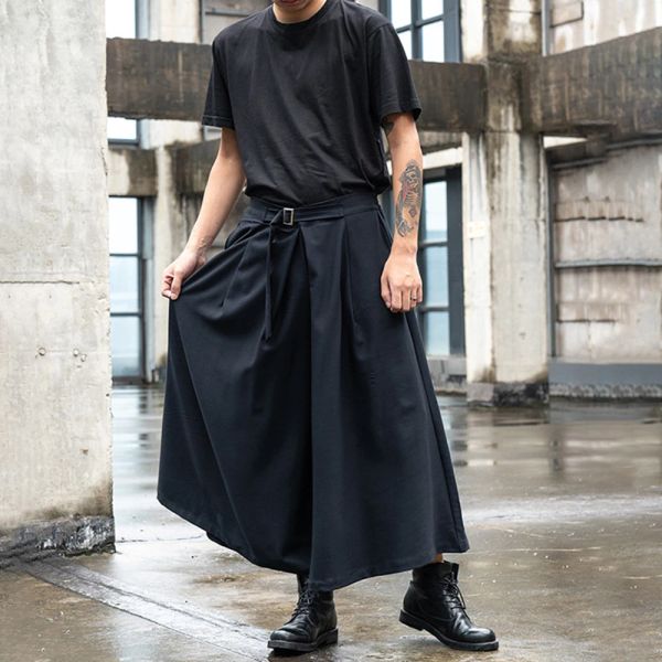 Hosen japanische Streetwear Baggy Fashion Casual Wide Lein Hosen Männer Punk Hip Hop Rock Hosen Schwarze Haremhose Herren Culottes Unisex