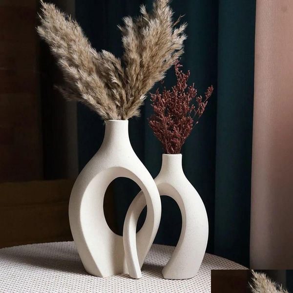 Vasi Capiron Vaso decorativo in ceramica di lusso Accessori per la decorazione della casa Interni di fiori nordici Interni Soggiorno Tavolo Arte moderna Dhmxa