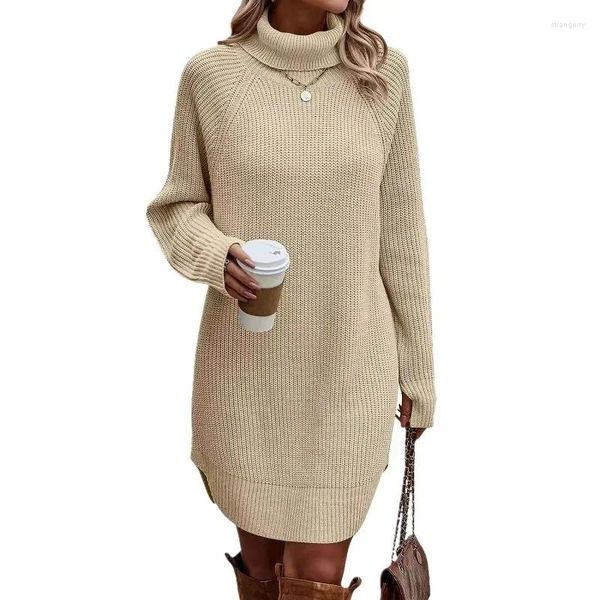 Casual Kleider Elegante Mode Rollkragen Kleid Frauen Büro Dame Herbst Winter Stricken Langarm Strickwaren Einfarbig Pullover 30302