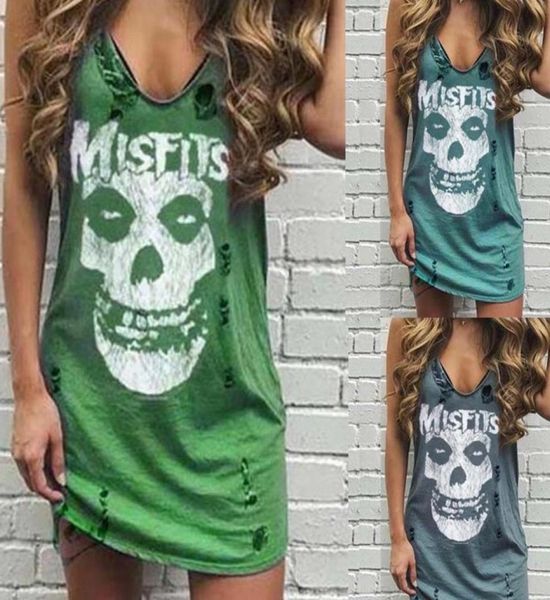 2020 sommer Schädel Druck Casual Frauen Kleid Punk Ärmellose Loch Hohe Stree Weibliche Mujer Femme Vestidos Plus Größe 5XL9983626