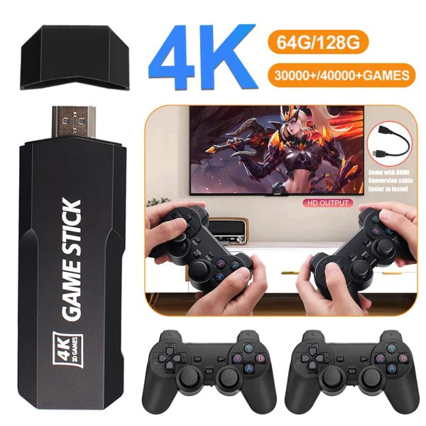 Konsolen 64/128 GB 4K HD Videospielkonsole 40000+ Spiele 2,4 G Wireless Controller 3D Rocker Retro Spielekonsole TF-Kartenerweiterung für PS1