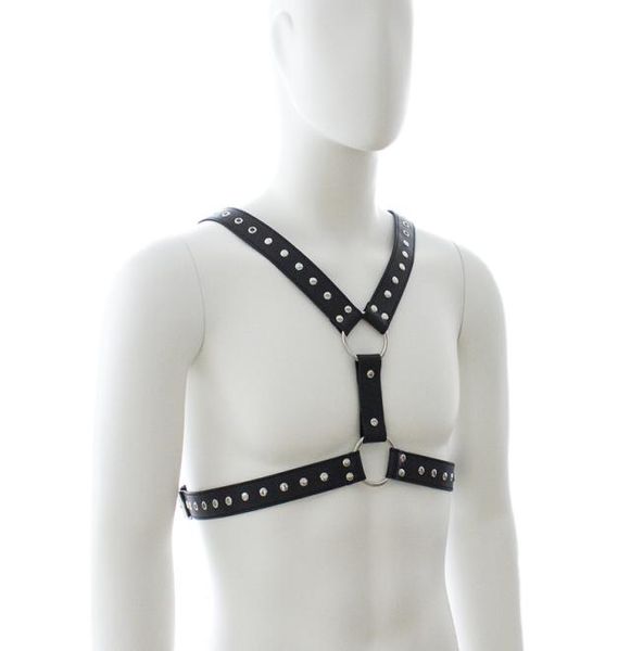 Sexy gotico maschile in pelle petto Bondage Imbracatura per il corpo Goth Strap Cinture Mighty Studded Costume Fancy Wild Man Dress BDSM Gioco sessuale2810196