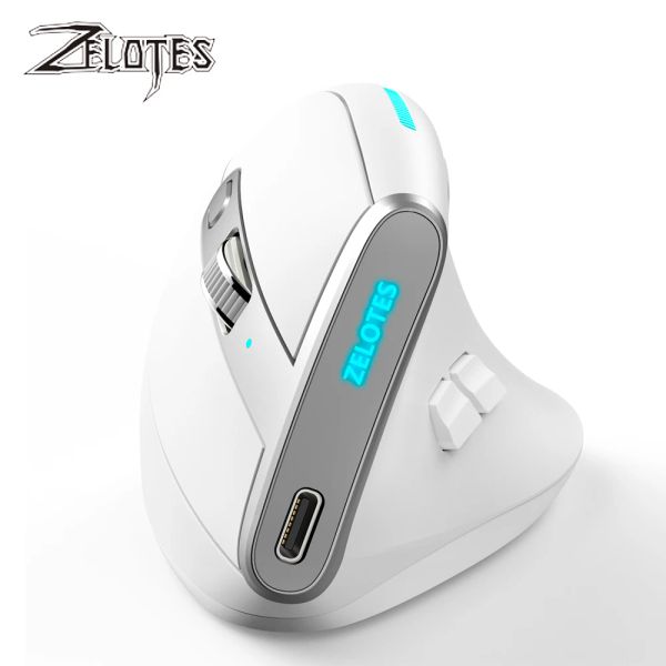 Ratos ZELOTES F36 Wireless 2.4G Bluetooth Mouse 8 Botões 2400 DPI Ergonômico Optical Vertical Mouse Ratos Recarregáveis para PC Laptop