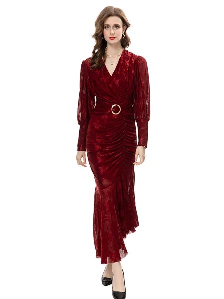 Abito lungo da donna sexy primavera alta qualità moda festa nero vino rosso slim fit asimmetrico sirena abiti attillati