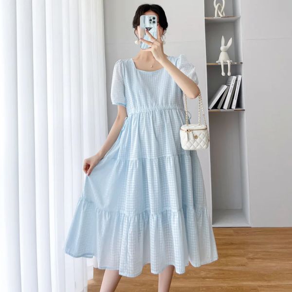 Платья B18584# платье беременности плюс размер корейская одежда свободные платья Женщины Элегантное летнее новое приезд платье среднее время беременная женщина