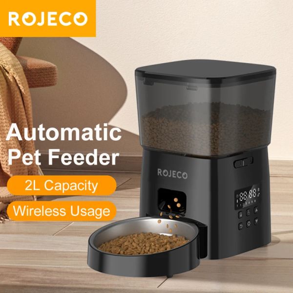 Forniture ROJECO Alimentatore automatico per gatti Pet Smart Cat Food Dispenser per crocchette Versione con pulsante Alimentatore automatico di controllo intelligente per Accessori per cani gatti