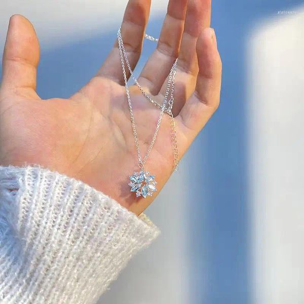 Ожерелья с подвесками 2024, корейский тренд, циркон, синий снежный цветок, ожерелье для женщин, роскошная цепочка на ключицу, ювелирные изделия, подарок на день рождения