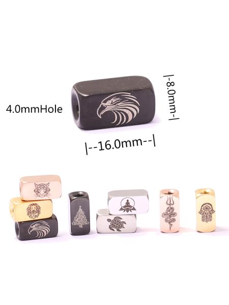 Componentes personalizados 10pcs 8x16x4.0mm Merrão espaçador de logotipo do cubo de cubo de cubo para fabricação de jóias DIY, laser gravado em aço inoxidável 316L