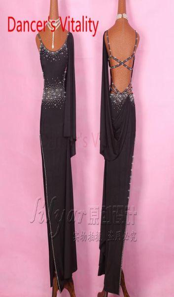 Vestito da ballo latino Donna Cinghie spalla Apertura a sinistra Salsa Tango Rumba Flamengo Sala da ballo Concorso di danza latina Costumi3060626