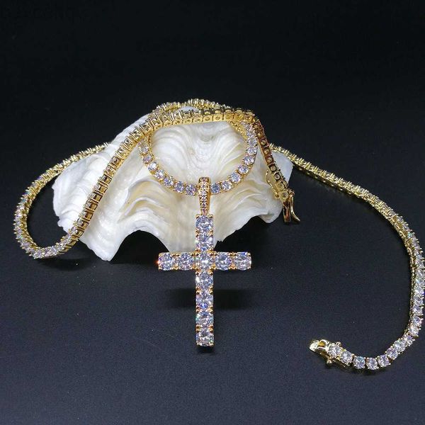 Collane con ciondolo Brillanti diamanti Pietra Croce Pendenti Collana Gioielli Placcato platino Uomini Donne Amante Regalo Coppia Gioielli religiosi 240302