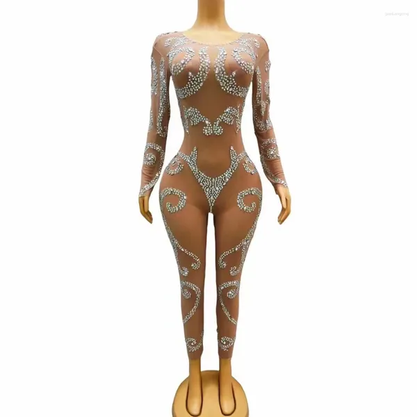 Palco desgaste sexy brilhando ab cor strass nu transparente macacão dança bodysuit outfit aniversário desempenho cantor clube traje