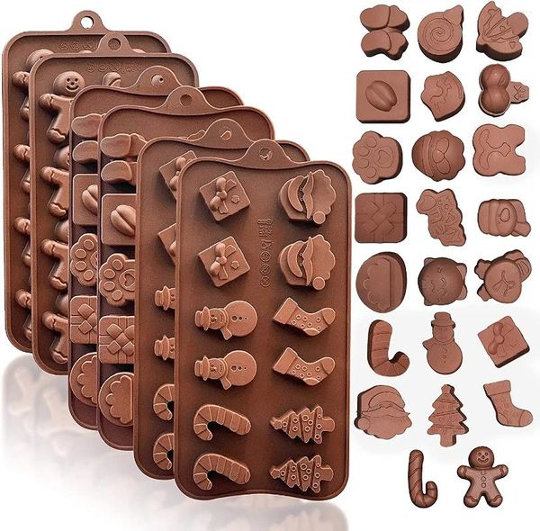 Stampi da forno Forma natalizia Stampo per cioccolato in silicone Vassoi per biscotti fondente antiaderente Alberi di Natale Caramelle Omino di pan di zenzero Strumenti per stampi regalo