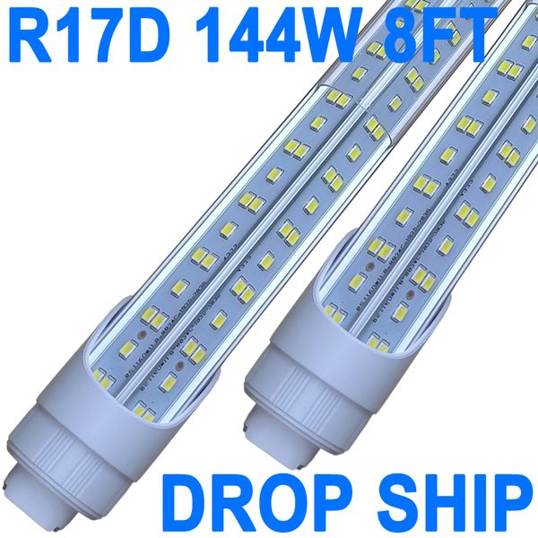 R17d tubo de luz LED de 8 pés, lâmpada em forma de V de 2 pinos, base HO giratória de 144W T8 T10 T12 para substituir a luz do tubo LED de 8 pés, 14400LM branco frio 6500K, tampa transparente, AC 90-277V crestech