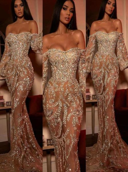 Vestido de noite Yousef aljasmi Kendal Jenner Vestido feminino Kim Kardashian Sereia Querida Prata Cristal Manga comprida 2219661