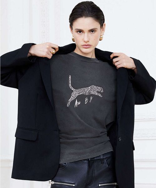 Artı Boyut T-Shirt Walker Yıkanmış Siyah Tees Tasarımcısı Benekli Leopar Baskı Tshirts Kadın Pamuk Gevşek Kısa Kollu Tişört