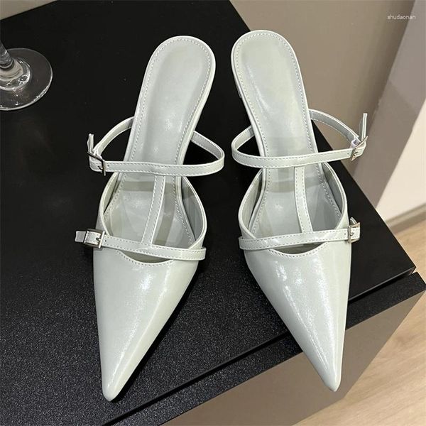 Kleidschuhe Aneikeh 2024 Sommer Designer T-gebundene schmale Bandpumpen Frauen Sexy Spitzschuh Dünne Fersen Hochzeit Bankett Mule Damen