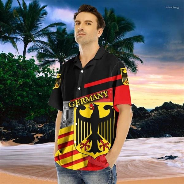 Camisas casuais masculinas alemanha bandeira gráfica para roupas masculinas havaiano praia nacional emblema esporte blusas goth menino manga curta topo