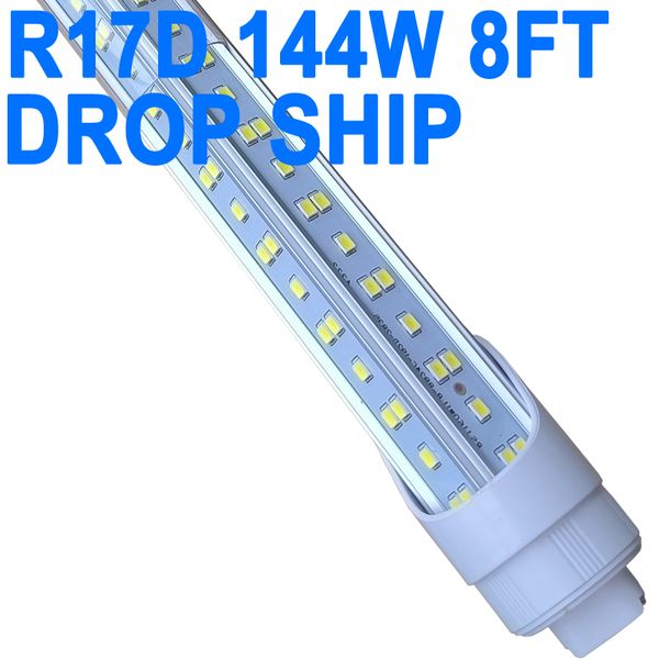 Lâmpada de lâmpada R17D de 8 pés, substituição de LED em forma de V de 270 graus para luminárias fluorescentes, T8 6000K branco frio, tampa transparente, 85V-265V, extremidade dupla, base HO giratória crestech