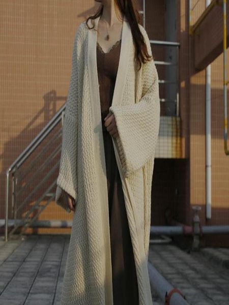 2020 outono feminino trench coat cardigan camisola de inverno manga extra longa solta lã grossa malhas femininas primavera sólida manga longa 3358617