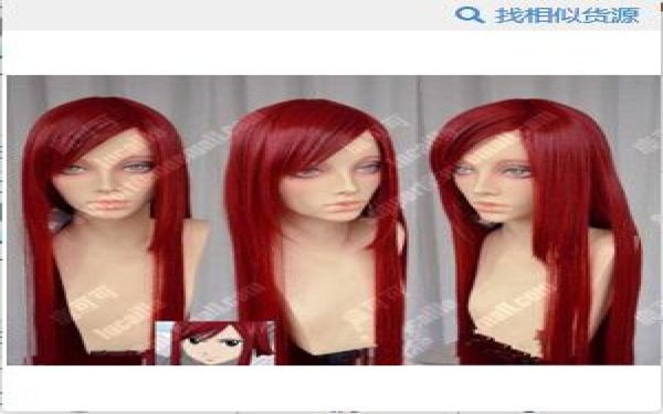 Fairy Tail Эрза Скарлет Темно-красный 100см Прямой парик для косплея для вечеринки3196013
