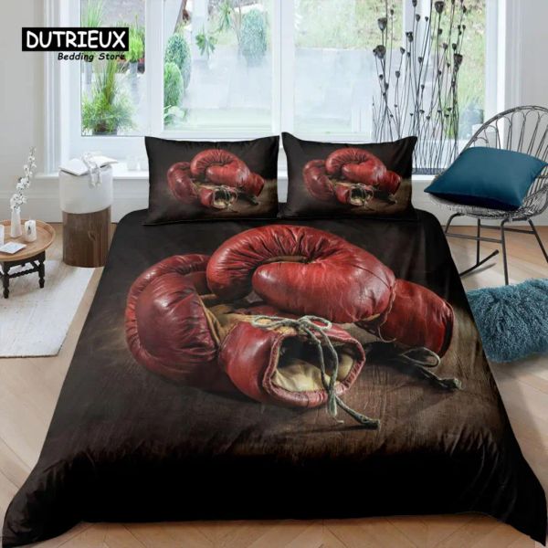 Conjunto de luvas de luxo em casa Luvas de boxe 3D Conjunto de roupas de cama Tampa de edredão Filfa para crianças Conjunto de cama Rainha e Rei UE/EUA/Au/Tamanho Reino Unido Cortinas